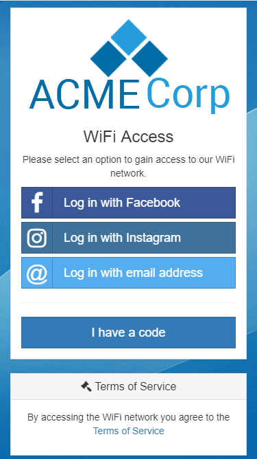 Example captive portal with multiple Social Auth providers - title