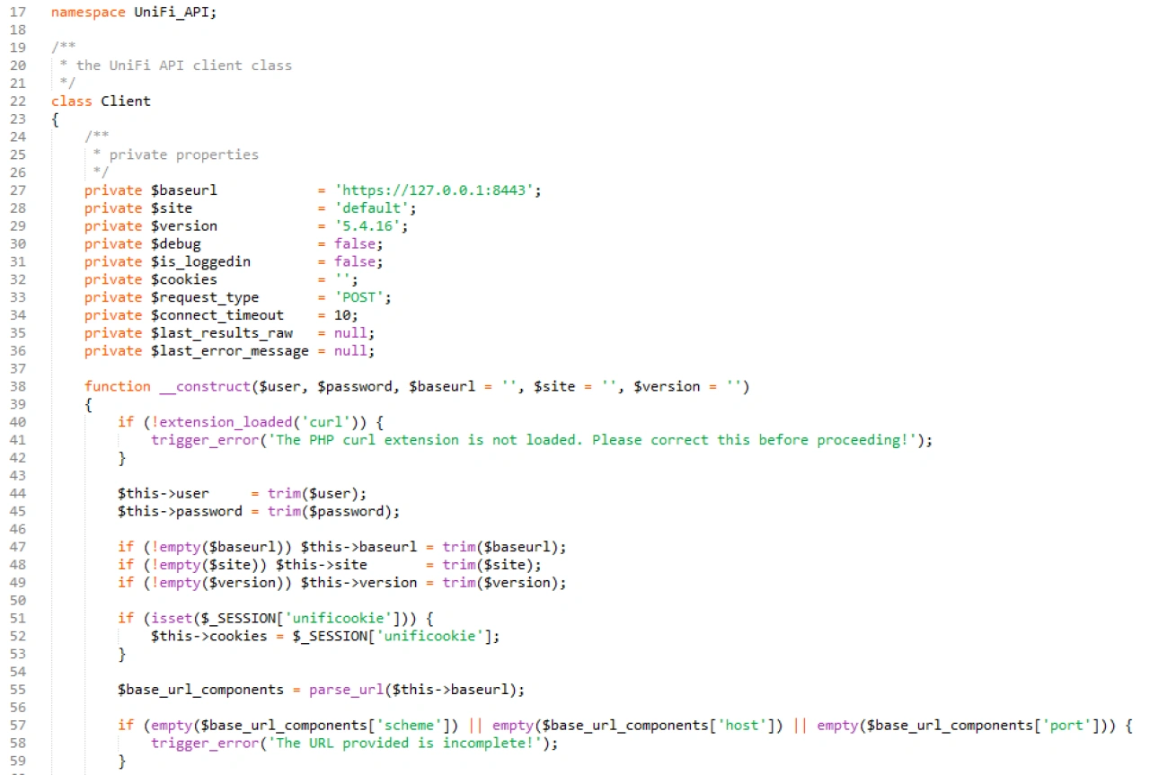 Piece of API client class code.