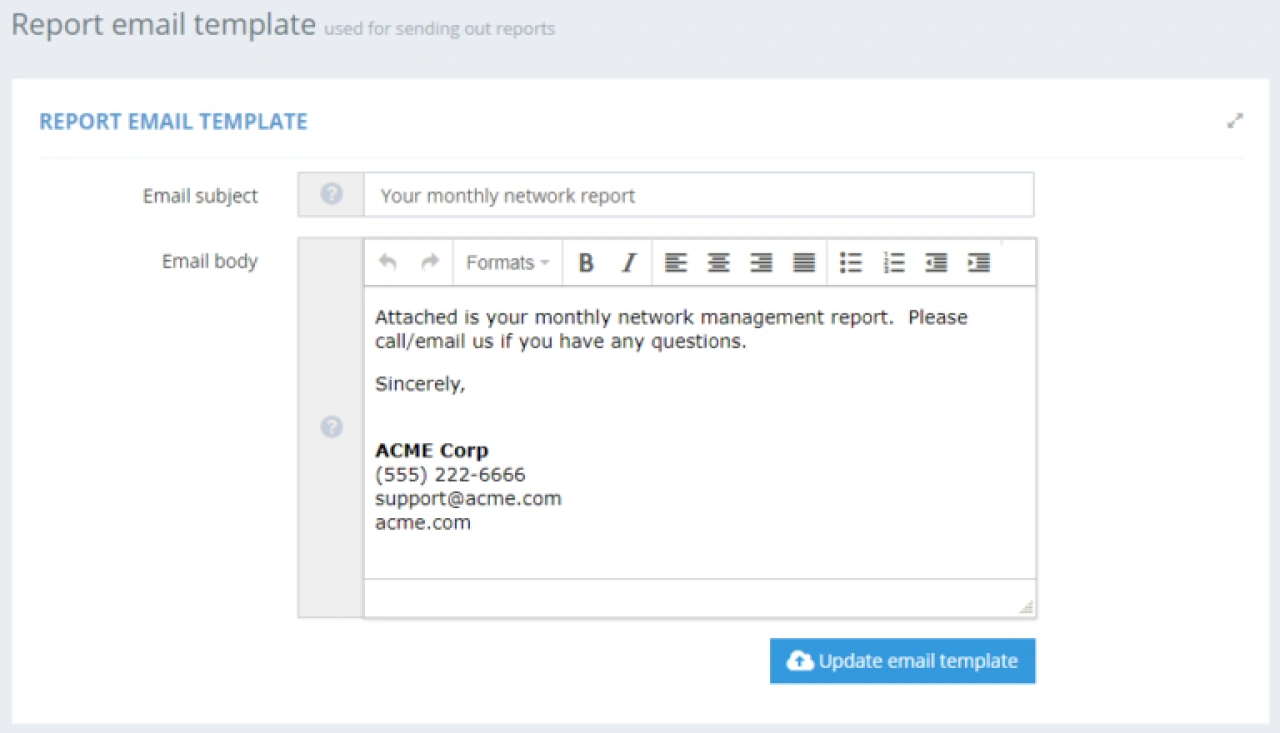 Email template for sending monthly PDF reports.