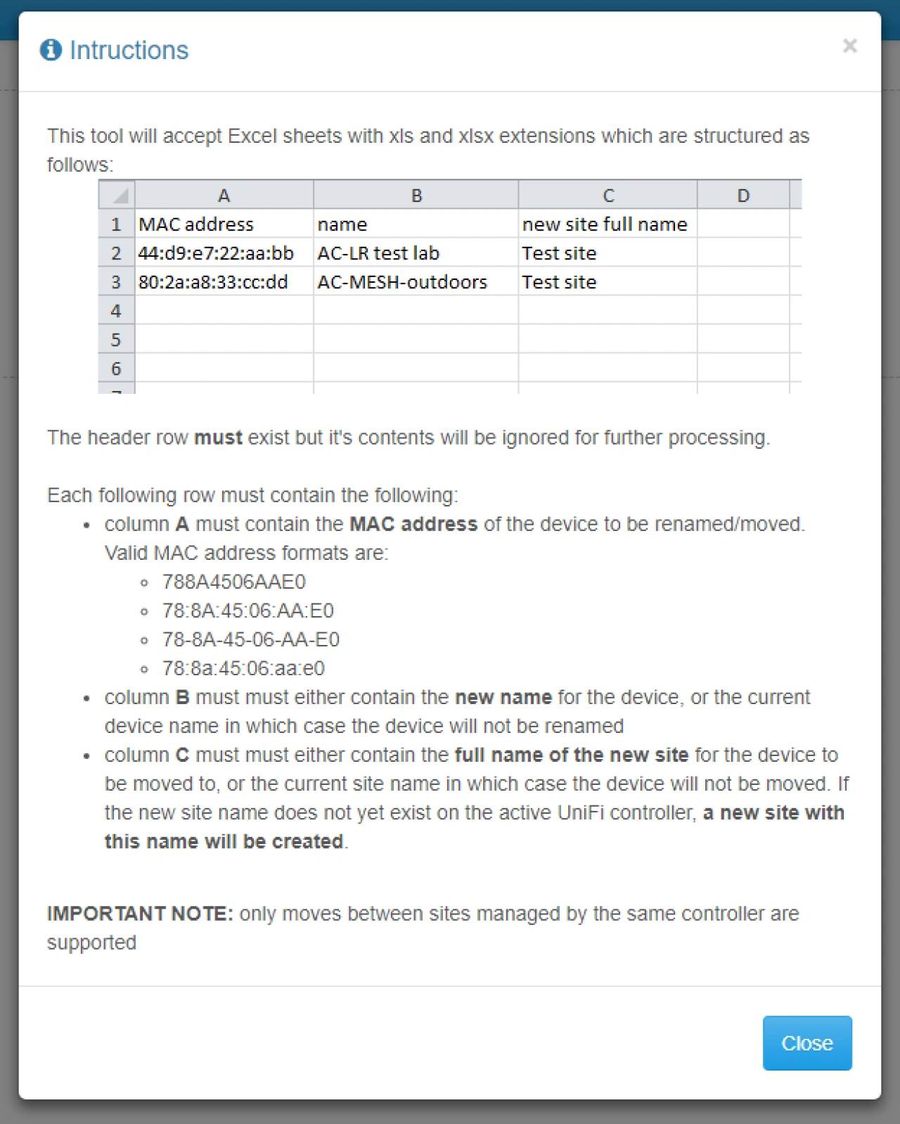 Device bulk renaming instructions.