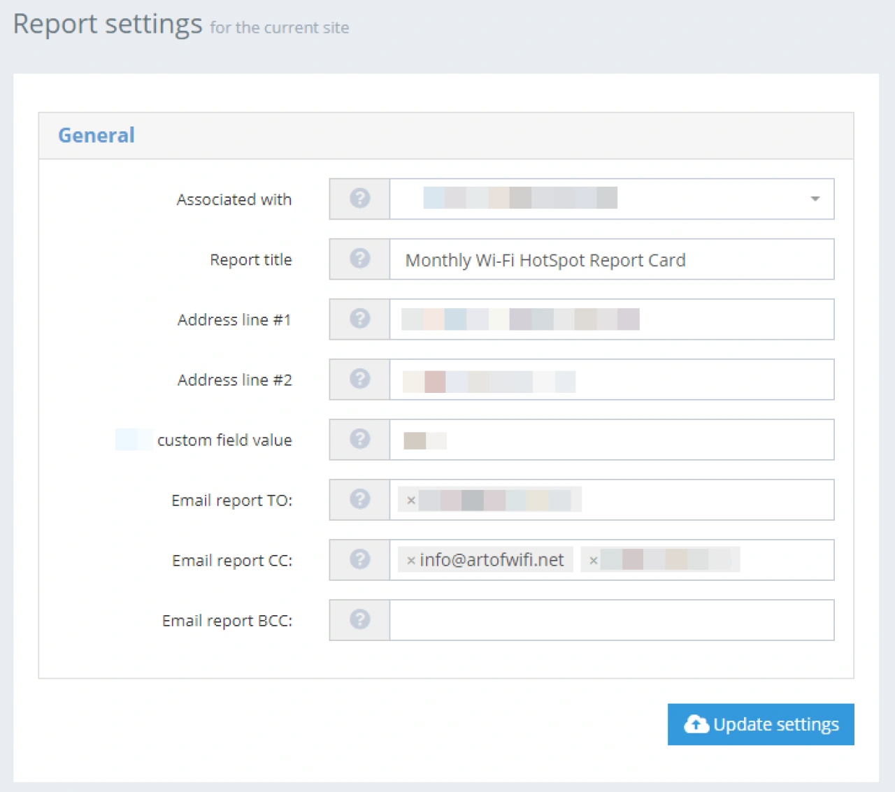PDF report settings.