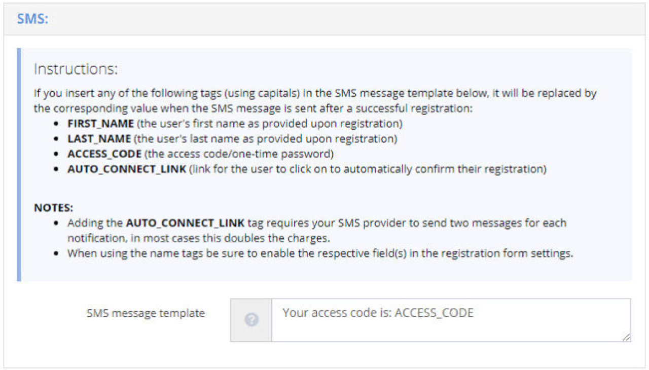 SMS Message template.
