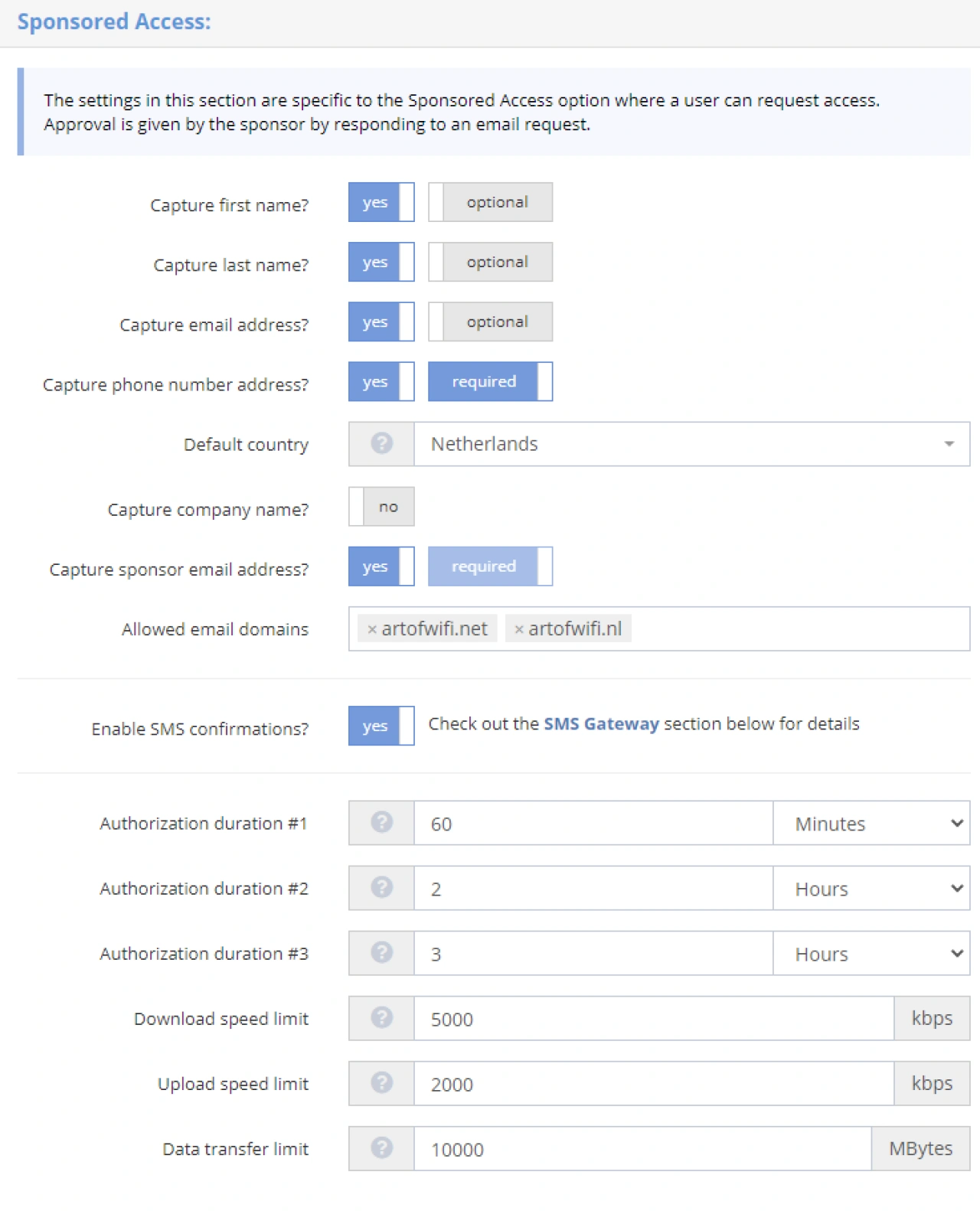 Sponsored Access options.