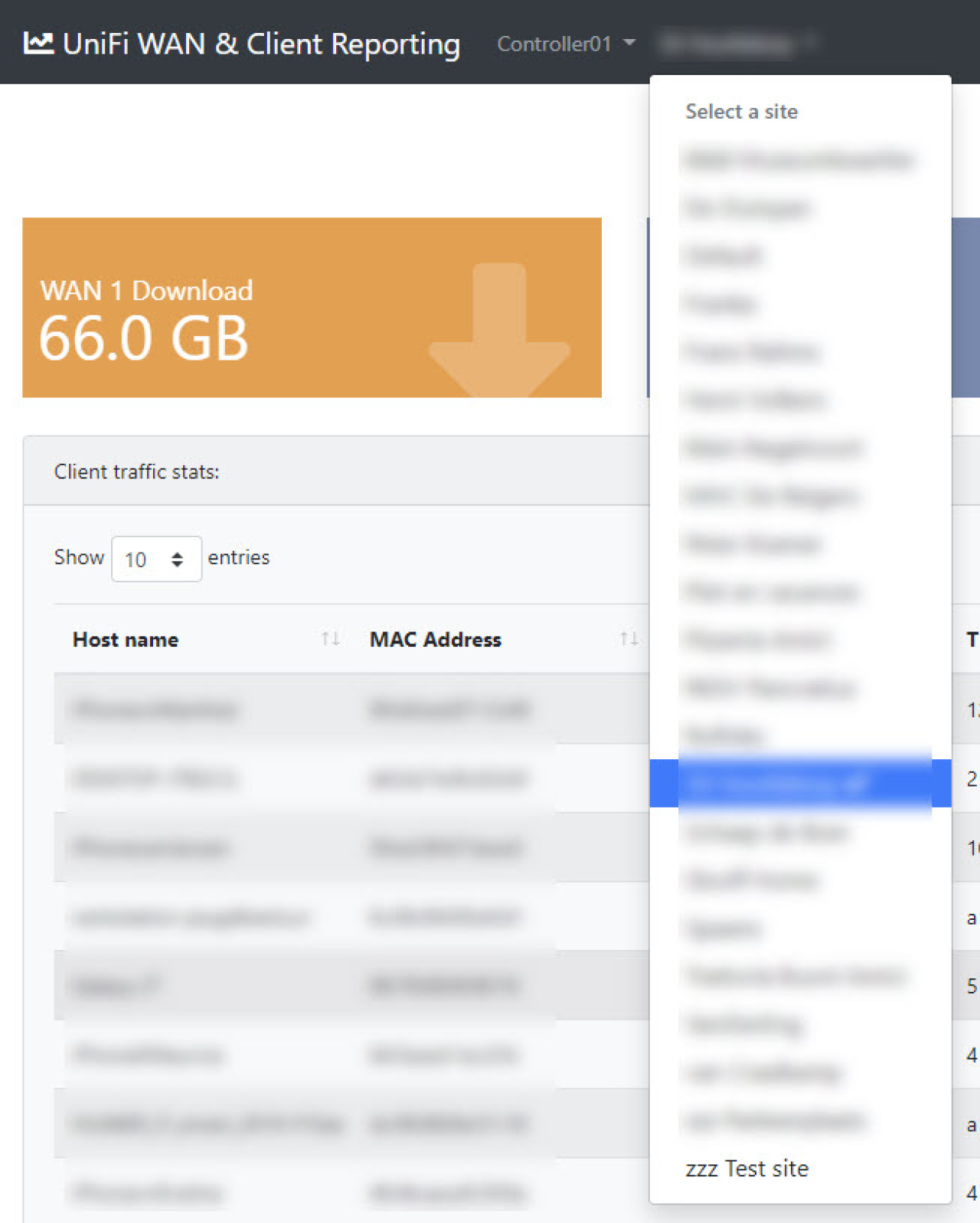 Select a UniFi site.